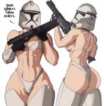 bra clone_trooper genderswap genderswap_(mtf) handgun helmet lingerie muscular_female rule_63 star_wars yoracrab