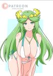  1girl 1girl 1girl alluring big_breasts bikini cleavage female_only green_eyes green_hair kid_icarus long_hair nintendo noboru palutena pin_up 