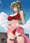  1girl alluring alternate_costume big_breasts bikini cleavage clothes_lift female_only fire_emblem fire_emblem_awakening fire_emblem_heroes green_eyes green_hair kaos_art lifted_by_self looking_at_viewer nintendo official_alternate_costume pointy_ears ponytail skindentation swimsuit tiki_(adult)_(fire_emblem) tiki_(adult)_(summer)_(fire_emblem) tiki_(fire_emblem) 