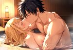  ai_generated bedroom_sex black_hair blonde_hair blush fairy_tail gray_fullbuster implied_sex lucy_heartfilia romantic_couple wholesome 