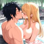  ai_generated blush breasts fairy_tail gray_fullbuster implied_sex kissing lucy_heartfilia nipples pixiv romantic_couple wholesome 