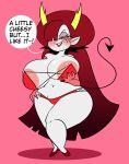1girl 1girl 1girl areola big_breasts big_breasts bikini bikini_bottom bikini_top breasts cleavage dialogue eyebrows eyelashes eyeshadow female_only hekapoo horns long_hair looking_at_viewer navel pink_areola pixelzsinful red_hair shortstack solo_female solo_focus star_vs_the_forces_of_evil tail text text_bubble white_body white_skin wide_hips