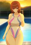  1girl alluring big_breasts bikini brown_hair competition_swimsuit dawn dead_or_alive dead_or_alive_2 dead_or_alive_3 dead_or_alive_4 dead_or_alive_5 dead_or_alive_6 dead_or_alive_xtreme dead_or_alive_xtreme_2 dead_or_alive_xtreme_3 dead_or_alive_xtreme_3_fortune dead_or_alive_xtreme_beach_volleyball dead_or_alive_xtreme_venus_vacation gians_noby high_res kasumi kasumi_(doa) kunoichi long_hair one-piece_bikini one-piece_swimsuit sideboob silf sunlight swimming_pool swimsuit tecmo water wide_hips 