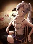  1girl 1girl 1girl alluring big_breasts canadiananiguy cleavage female_only fire_emblem fire_emblem_awakening grey_hair indoors lamp looking_at_viewer night nintendo robin_(fire_emblem) robin_(fire_emblem)_(female) sitting sitting_on_chair thighs twin_tails yellow_eyes 