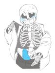 1boy animated_skeleton blue_blush blue_penis blush ectopenis hooded_jacket hoodie jacket looking_at_viewer male male_only monochrome monster penis penis_out sans sans_(undertale) skeleton solo solo_male sweat taking_off_clothes undead undertale undertale_(series) white_background