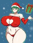  christmas gigantic_ass gigantic_breasts green_eyes green_hair hat hourglass_figure momiji_(artist) one-punch_man tatsumaki 