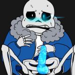 1:1 1:1_aspect_ratio 1boy 1male animated_skeleton balls black_background blue_blush blue_eye blue_eyes blue_jacket blue_penis blush bone bottomless bottomless_male clothed ectopenis gayskeletonfucker glowing_eye jacket legs_apart looking_at_viewer male male_only monster nervous open_mouth penis penis_out sans sans_(undertale) scared scared_expression simple_background skeleton solid_color_background solo solo_male submissive sweat testicles undead undertale undertale_(series)