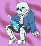 1boy 1male 2010s animated_skeleton arm_support blue_blush blue_cum blue_penis blush bone clothed cum ectopenis ejaculation male male_masturbation male_only masturbation monster one_eye_closed penile_masturbation penis pink_background sans sans_(undertale) simple_background sitting skeleton smile solo solo_male sweat tinybeasts tinynsfw undead undertale undertale_(series)