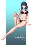 1girl alluring bare_legs bikini blue_eyes breasts byleth_(female) byleth_(fire_emblem) byleth_(fire_emblem)_(female) cleavage female_only fire_emblem fire_emblem:_three_houses looking_at_viewer nintendo shirt_up sonicheroxd teal_hair