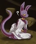 2013 ? anthro ass beerus butt cat clothing dragon_ball dragon_ball_super dragon_ball_z drooling ear_piercing feline looking_at_viewer looking_back male piercing saliva sitting solo sssonic2 tired torn_clothing yellow_eyes
