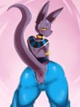 2013 alien anthro anus ass beerus blush cat clothing dragon_ball dragon_ball_super dragon_ball_z ear_piercing feline looking_at_viewer looking_back male piercing presenting presenting_hindquarters solo sssonic2 testicles torn_clothing unimpressed yellow_eyes