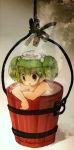  bad_id bath bucket female girl_in_bucket green_hair in_bucket in_container k_no_hito kisume nude solo touhou water 
