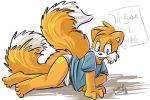  miles_&quot;tails&quot;_prower multiple_tails roarey_raccoon sega sonic sonic_team tail text 