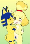 2girls absurd_res animal_crossing ankha_(animal_crossing) anthro artist_request blush blush_stickers bodily_fluids canid canine canis closed_eyes convenient_censorship domestic_cat domestic_dog duo felid feline felis female female/female flat_chest furry heart high_res interspecies isabelle_(animal_crossing) kissing mammal navel nintendo nude open_mouth questionable_consent saliva saliva_on_tongue saliva_string shih_tzu simple_background standing steam sweat tears tongue tongue_out yuri