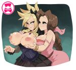  2_girls aerith_gainsborough bedroom_eyes blonde_hair blue_eyes breast_expansion breast_grab brown_hair butt_expansion cloud_strife final_fantasy genderswap genderswap_(mtf) green_eyes horny naughty_face schpicy single_braid twin_tails you_gonna_get_raped yuri 