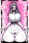  black_hair f-ero gigantic_ass gigantic_breasts hourglass_figure monochrome pink_eyes surprised 