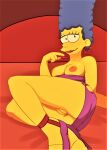  blue_hair breasts erect_nipples marge_simpson no_panties shaved_pussy the_simpsons thighs yellow_skin 