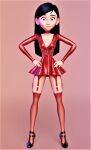  hands_on_hips latex_clothing long_black_hair minidress smiling stockings the_incredibles thighs violet_parr 