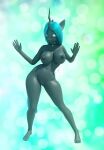 1girl 3d abstract_background animated anthro areolae barefoot barely_visible_genitalia barely_visible_pussy big_breasts black_body breasts dancing eqamrd female female_only full_body furry green_eyes hands horn light_blue_hair light_blue_tail long_hair loop music my_little_pony my_little_pony:_friendship_is_magic navel necklace nipples nude nude_female pussy queen_chrysalis queen_chrysalis_(mlp) short_playtime simple_background smile solo_female sound tagme tail toenails video webm winged_unicorn wings
