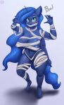  1girl 1girl 1girl 2021 alicorn anthro areola areola_slip barely_clothed big_breasts blue_areola blue_body blue_hair blue_tail blush breasts clothing equid equine feathered_wings feathers friendship_is_magic furry hair halloween hasbro high_res horn huge_breasts looking_at_viewer mammal mummy mummy_wrappings my_little_pony navel nexcoyotlgt nipple_outline pony princess_luna princess_luna_(mlp) tail text unicorn_horn wings wraps 