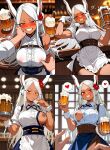 ai_generated beer blush blush boku_no_hero_academia breasts_out_of_clothes breasts_outside bunny_ears bunny_girl flower_on_head hand_on_face long_ears long_hair looking_at_viewer mirko nipples nipples_visible_through_clothing pov red_eyes waitress waitress_uniform white_hair