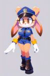 ai_generated breasts cream_the_rabbit female_focus furry furry_female gloves police_hat police_uniform policewoman sega simple_background sonic_the_hedgehog_(series) stable_diffusion standing