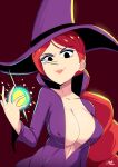  1girl 1girl 1girls 2024 aonoexorcist100 artist_signature big_breasts breasts cleavage clothing cyberchase edit green_skin magic makeup pbskids pointy_nose red_hair simple_background smile wicked_(cyberchase) witch witch_costume witch_hat 