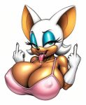  camisole graphite_(artwork) huge_breasts middle_finger rouge_the_bat sonic_the_hedgehog_(series) 