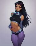 ai_generated bare_midriff blackfire dark_hair dc_comics long_hair looking_at_viewer older older_female purple_eyes purple_hair stockings teen_titans teen_titans_(television_series) young_adult young_adult_female young_adult_woman