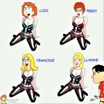  american_dad breasts cameltoe corset crossover family_guy francine_smith glasses glenn_quagmire king_of_the_hill kneel lois_griffin luanne_platter panties peggy_hill stockings thighs 