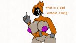 angry angry_face big_breasts big_nipples big_thighs english_text fate_(hiper.edit) grey_clothes grey_gloves grin hiper.edit hiper.edit_(game) hiper_(oc) hiperina.edit hiperina_(oc) meme orange_clothes orange_text pussy smiling_at_viewer thighs white_hair