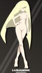  1girl blonde_female blonde_hair breasts female_only hair_over_one_eye hairless_pussy hand_on_hip lusamine_(pokemon) medium_breasts milf nintendo nude nude_female oryononilocram pokemon pokemon_sm shaved_pussy 