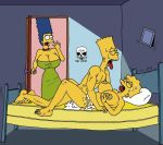  bart_simpson bed breasts cleavage cum cum_in_orifice incest lisa_simpson marge_simpson missionary nude surprised sweat the_fear the_simpsons tongue tongue_out watching yellow_skin 