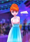 areolae breasts dress earrings exposed_breasts green_eyes hair_pulled_back heart-shaped_pupils lego_friends:_girls_on_a_mission long_dress mia_(lego_friends) necklace nightcox nipples orange_hair redhead small_breasts