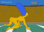 1girl 20th_century_fox ass barefoot big_ass blue_hair breasts bubble_butt dat_ass feet female marge_simpson mature_female milf nude saucyh0t sideboob solo the_simpsons yellow_skin