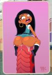  1girl big_ass blush bottomless bottomless_female casey_calderon dark-skinned_female dark_skin devil_dinosaur dinosaur disney disney_channel enormous_penis fat_ass female_focus gigantic_penis hoop_earrings hyper_penis impossible_fit it&#039;ll_never_fit large_ass long_hair marvel moon_girl_and_devil_dinosaur precum precum_drip precum_on_penis shocked sitting_on_penis size_difference solo_focus thick_thighs turk128 zoophilia 