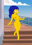  blue_hair breasts erect_nipples gp375 marge_simpson nude shaved_pussy the_simpsons thighs yellow_skin 