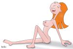 1girl 1girl 2015 barefoot breasts candace_flynn closed_eyes disney disney_channel eyebrows female_only helix nipples nude nude nude_female open-mouth_smile open_mouth phineas_and_ferb pink_nipples white_background yawning