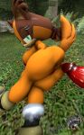  3d_(artwork) ass badger blue_eyes breasts footwear fur genitals hair looking_at_viewer mammal mustelid musteline nipples nude open_mouth penis sex shoes sonic_the_hedgehog_(series) source_filmmaker sticks_the_jungle_badger tito_tha_raccoon video_games 