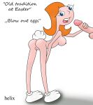  1boy 1girl 2015 ass ass balls blue_eyes bunny_tail candace_flynn disney disney_channel easter eyebrows eyelashes holding_penis jeremy_johnson looking_at_viewer open-mouth_smile orange_hair penis phineas_and_ferb pussy pussy sexy sexy_ass shiny shiny_skin sideboob smiling_at_viewer testicle white_background white_shoes 