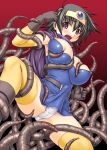  1girl abu belt black_hair blush breast_grab breasts brown_eyes bulge cameltail cape chunsoft circlet dragon_quest dragon_quest_iii elbow_gloves enix erection futanari gloves grabbing large_breasts nipples open_mouth panties penis penis_in_panties puffy_nipples rape restrained roto short_hair solo solo_focus sweat tears tentacle tentacles thighhighs underwear 