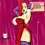  erect_nipples gloves hair_over_one_eye jessica_rabbit mouth_open one_breast_out red_dress red_hair stockings thighs who_framed_roger_rabbit 