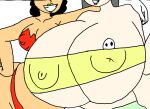 2_girls ass_focus breasts connie_soto massive_breasts metalpipe55_(artist) millaray_osses miniskirt nipples no_panties skull_tattoo small_breast smile thong waifuoc-verse white_background