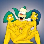  ass breasts erect_nipples erect_penis evilweazel_(artist) krusty_the_clown nude shaved_pussy the_simpsons thighs threesome 