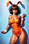  ai_generated breasts cameltoe erect_nipples_under_clothes glasses rabbit_ears scooby-doo swimsuit velma_dinkley 