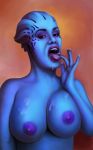  areola asari audaxis big_breasts blue_skin breasts female horny mass_effect nipples nude tongue tongue_out video_games 