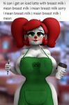  1girl apron apron_only big_breasts circus_baby coffee five_nights_at_freddy&#039;s looking_at_viewer meme naked_apron summer_of_87_baby 