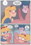  1boy 2_girls blonde_hair blue_eyes canon_couple comic couple dezz eclipsa_butterfly fellatio horns marco_diaz oral penis penis_grab penis_in_mouth penis_lick star_butterfly star_vs_the_forces_of_evil 