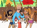  ashley_parker_angel beach bouncing_breasts breasts character_request cleavage cleopatra cleopatra_smith clone_high crowd dancing gif jean_shorts o-town smile 