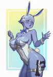  1girl 1girl 1girl alien_girl asari athletic_female big_breasts blush bowtie breasts bunny_ears bunnysuit cleavage female_focus female_only gun high_res leotard liara_t&#039;soni mass_effect mature mature_female rizdraws solo_female solo_focus sweat tagme video_game_character video_game_franchise 